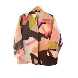 Caroline Rose Colorful Silk Open Blazer sz L